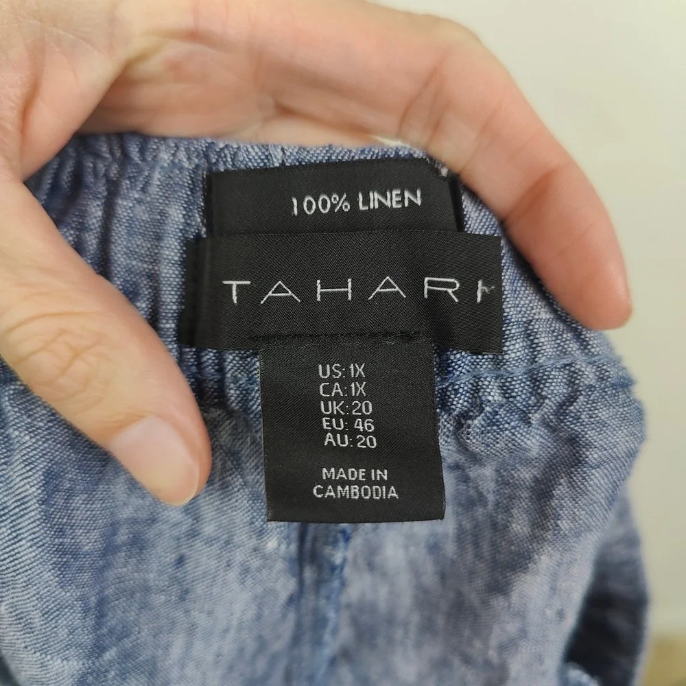 Tahari Shorts Womens Plus Size 1X‎ Blue 100% Linen Drawstring Coastal Summer